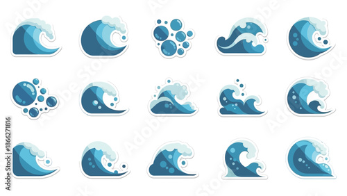 Blue wave icons set.