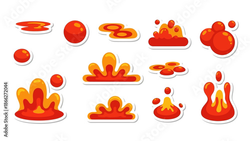 Lava blobs and fire splashes.