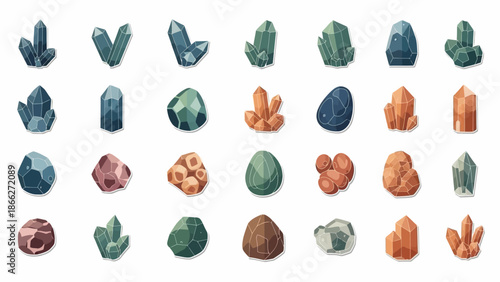 Variety of colorful crystal minerals.