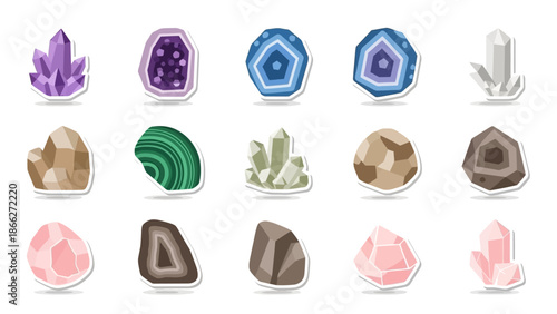 Various colorful crystal mineral stones.