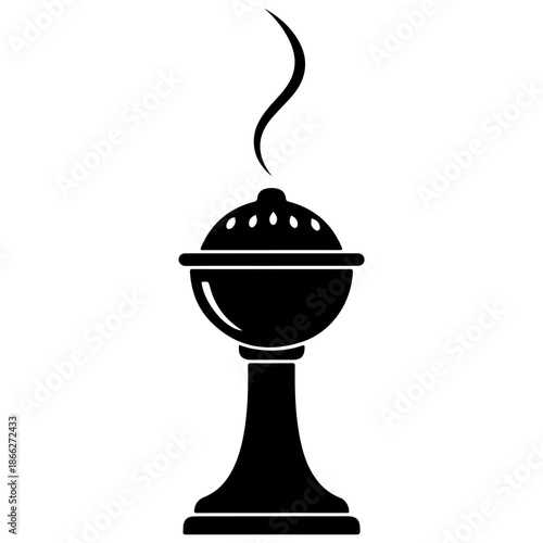 Black Silhouette of an Incense Burner with Smoke.