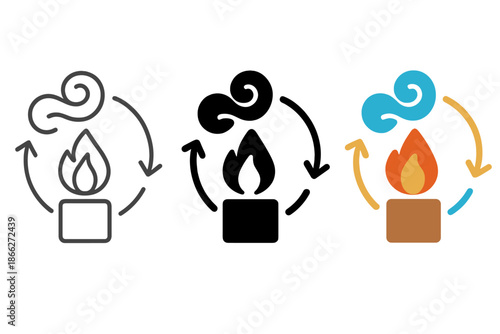 Elemental Fusion Art. Abstract fusion of elemental symbols—earth, fire, air—forming kiln atmosphere cycle, first in line style