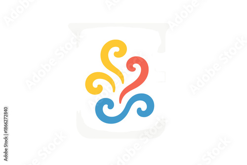 Colorful Congener Beaker Icon. Solid style icon of a glass beaker with swirls of colored pigments, representing congener retention
