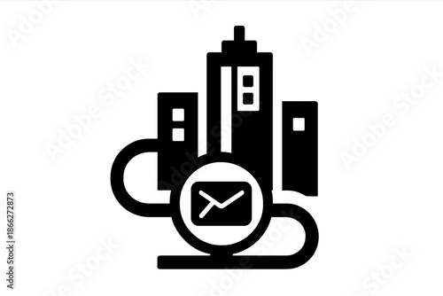 Cityscape Pneumatic Tubes. Solid style icon of a cityscape with visible pneumatic tube network, representing pneumatic citizen