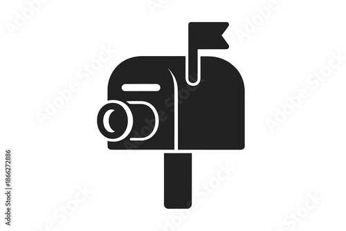 Pneumatic Mailbox Icon. Solid style icon of a mailbox with a small pneumatic tube opening, representing pneumatic citizen mail,