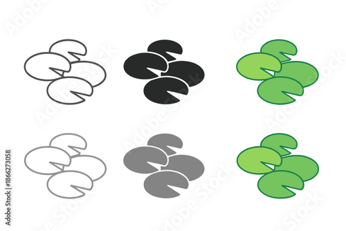 Lily Pad Variations. Cluster of lily pads forming circular floating islands, simple minimal vector illustration, first in line