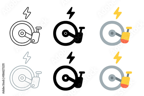 Bicycle Dynamo Illustration. Bicycle dynamo converting pedaling into electricity, simple minimalist vector illustration, first in