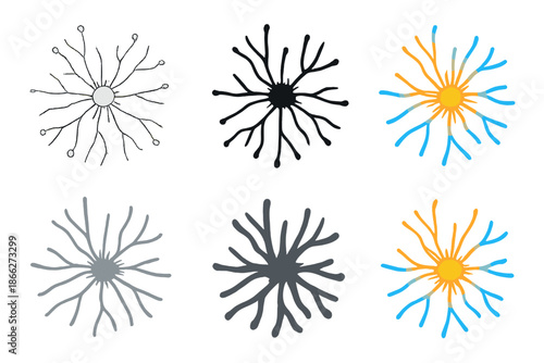 Digital Mycelium Network. Digital mycelium network with radiant nodes and branching filaments, simple minimalist vector