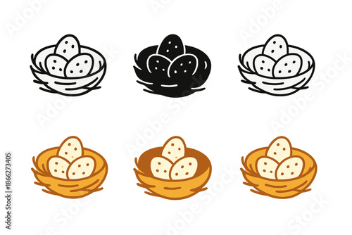 Finch Eggs Nest Icon. Small bird’s nest with finch eggs nestled inside, minimal vector icon, first in line style with thin outline