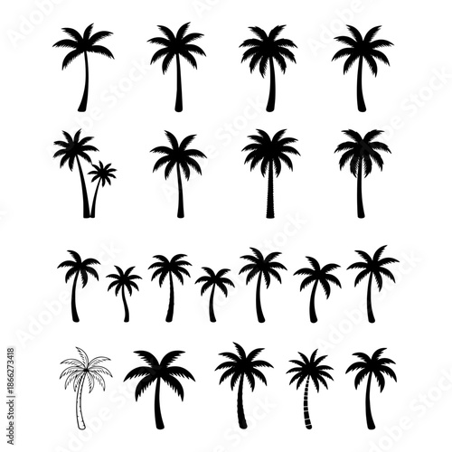 palm trees icons solid silhouette set