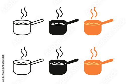 Minimalist Copper Saucepan. Copper saucepan with gentle steam and simmering effect, abstract minimalist vector illustration, first