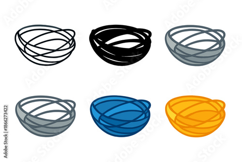 Abstract Metallic Nest. Metallic nest with curved iron threads creating protective structure, abstract minimalist vector