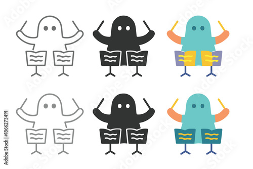 Ghostly Orchestra Conductors. Ghostly figures with floating arms conducting an orchestra, abstract minimal vector design, first in