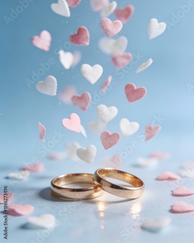 Wedding Rings with Heart Confetti
