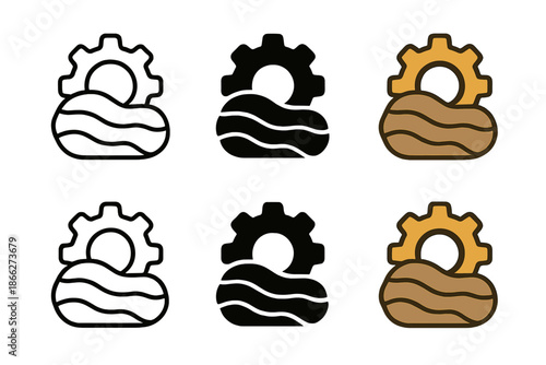 Mechanical Harmony Icon. Stylized gear and stone pattern icon representing mechanical harmony of traditional mill, modern yet