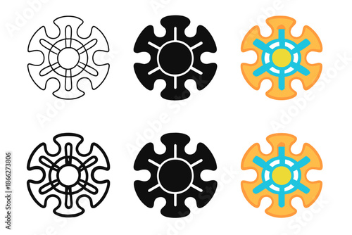 Nuclear Pore Designs. Top-down view of nuclear pore complex with symmetrical ring pattern and radial channels, minimalist