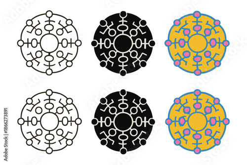 Genetic Mandala Designs. Bacterial plasmid icon reimagined as circular mandala, representing modular genetic creativity, precise