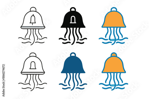Jellyfish Tide Patterns. Jellyfish Tide Bell, elegant bell-inspired marine emblem floating in calm tides, first in line style with