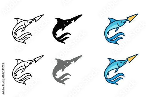 Swordfish Design Evolution. Swordfish Ocean Spear, harmonious ocean motif uniting velocity, balance, and cutting precision, first