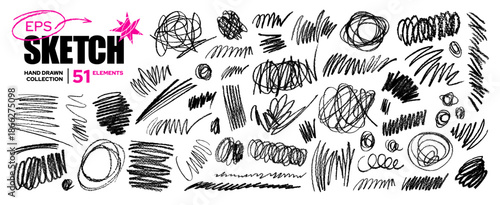 Scribble doodle by marker or pencil. Messy line marker scribble. Pen, pencil, crayon, brush texture. Sketch scratch and scrawl vector. Hand drawn paint, grunge charcoal art. Punk graffiti abstract bg