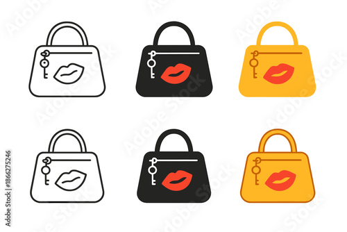 Lipstick Print Purse Styles. Purse with lipstick print detail and tiny key tag attached to zipper, stylish minimal layout, first