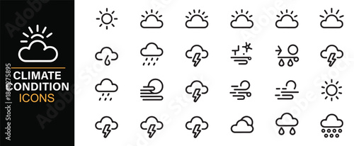 Weather and atmospheric condition line icons collection