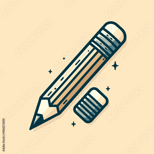 Colorful illustration of pencil and eraser on light background for education concept