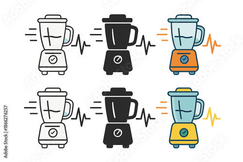 Vibrant Blender Dynamics. Smoothie blender with animated pulse lines and motion streaks, first in line style with thin outline,