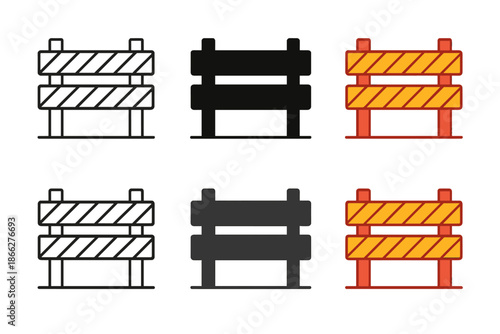 Diverse Fence Styles. Fence Site Border first in line style with thin outline, second in solid style filled shape, third in flat