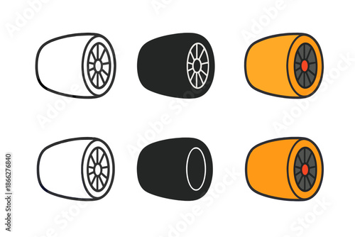 Engine Cowling Art Styles. Engine Cowling Cover first in line style with thin outline, second in solid style filled shape, third