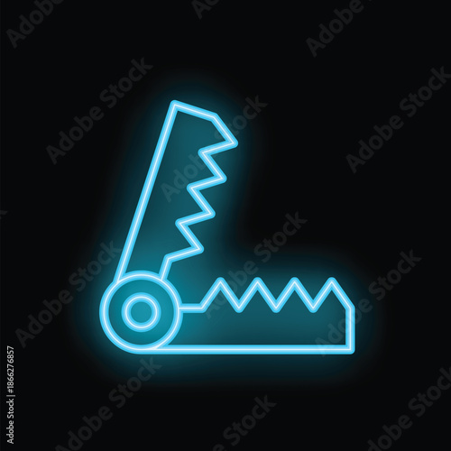 Glowing neon line bear trap icon isolated on black background. Vector illustration
