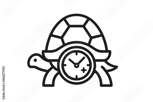Shell Clock Icons. Line style vector icons of shelled peak clockface: turtle pose, shell dome rise, peaked step motif, clean tier