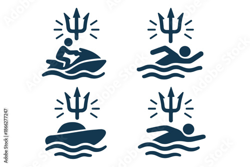 Wave Rider Adventure. Icons for: a wave-rider crossing beneath pointed metal, a swift swimmer under gleaming prongs, a water rover