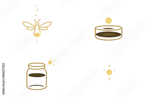 Glowing Firefly Icons. Icons for: a firefly’s shimmer rising in open air, a warm pulse lifting above still glass, a glowing mote