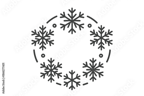 Seasonal Symbol Unity. Line style icons of calm seasonal unity: circle of snowflakes, equal spacing design, balanced formation,