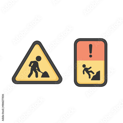 Construction and Hazard Warning Signs Safety Symbols for Workplace and Public Areas
