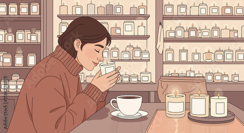 Young woman in a cozy sweater enjoying a moment of sensory pleasure.