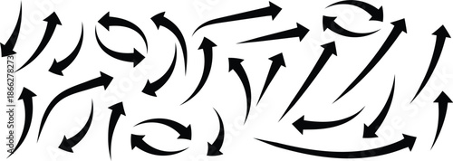 Arrow,Set of hand drawn curved arrows ,Creative arrows in grunge style, vector collection,