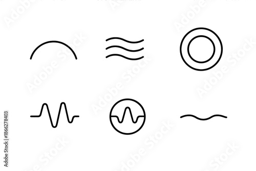 Soundless Form Icons. Line style icons of Soundless Form: luminous arc, fading trace, echo ring, hollow vibration, transparent