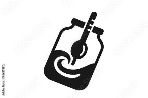 Hydrometer Dance Icon. Solid style icon of a hydrometer in a tilted jar with swirling liquid, representing proofing hydrometer