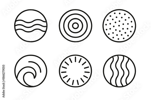 Luminous Flesh Icons. Line style vector icons of Luminous Flesh: soft waves, flickering rings, radiant pores, curved motion,