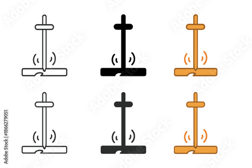 Friction Fire Tools. Wooden friction fire drill with spinning spindle and hearth board, minimal vector icon, first in line style