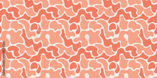 Seamless abstract pattern with irregular organic coral and peach shapes on light background, modern fluid design for textile, wallpaper, packaging, digital illustration, vector art