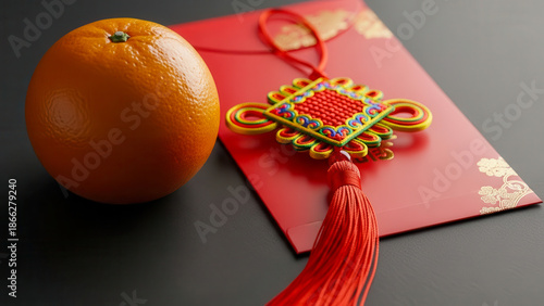 Chinese new year decoration with orange and red envelope
