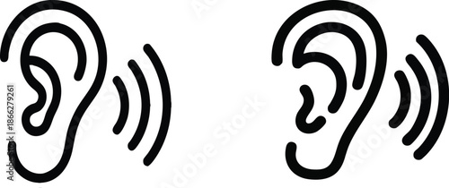 Ear, hearing icon. line and glyph version, outline and filled vector sign. Human ear organ linear and full pictogram. Symbol, logo illustration. Different style icons set free