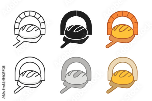 Bread Vector Styles. Round bread with thick crunchy edge pulled from brick oven, simple minimalist vector illustration, first in