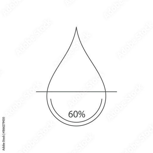 A minimalist line icon depicts a water droplet partially filled to 60%, symbolizing optimal humidity levels or a precise liquid measurement.