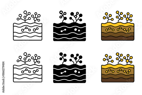 Archaeal Mat Layers. Layered microbial mat with archaeal colonies forming patterns, minimal vector icon, first in line style with