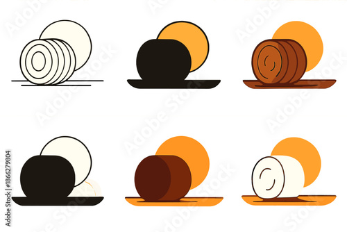 Hay Bale Silhouettes. Silhouette of hay bale against setting sun on open plain, minimalist pastoral calmness and balance, first in