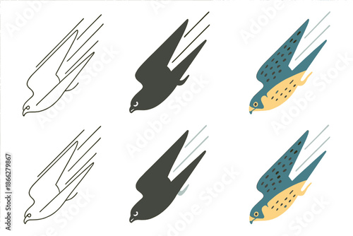 Peregrine Dive Artistry. Peregrine falcon diving at high speed with aerodynamic trail lines showing precision and velocity,